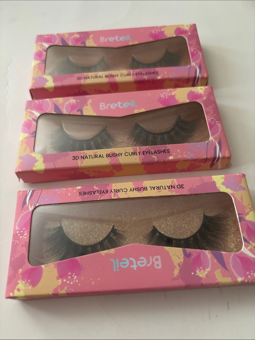 3D Natural Bushy Curly False Eyelashes - Pink